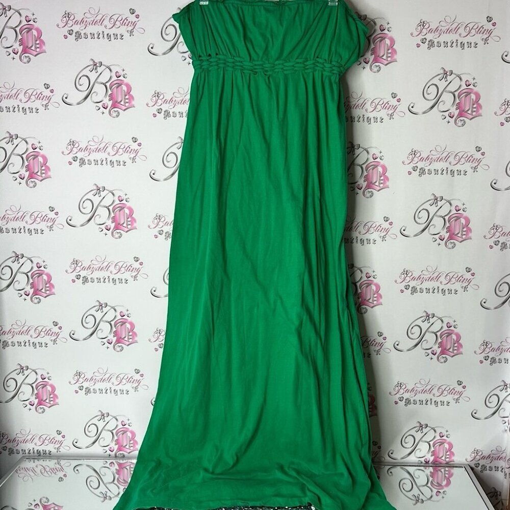 Hurley dress long maxi strapless smocked braid detail Elegant Green Maxi Dress